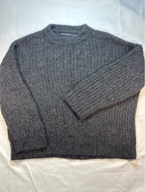 Jenni Kayne Baby Alpaca Crew Neck Sweater Charcoal Grey Wool Blend M